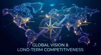 Ultima Markets 全球愿景与长期竞争力示意图，展现其在全球金融市场的战略布局