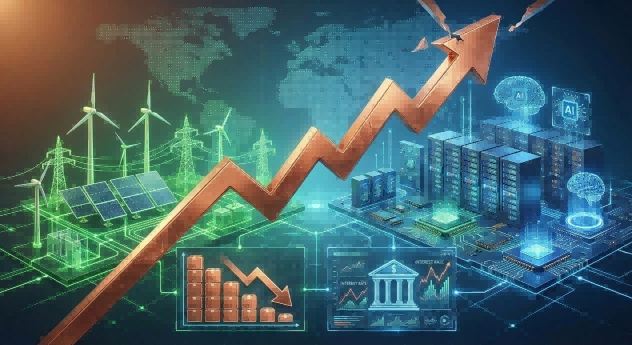 AI数据中心与绿色能源转型驱动铜需求增长示意图---Ultima Markets