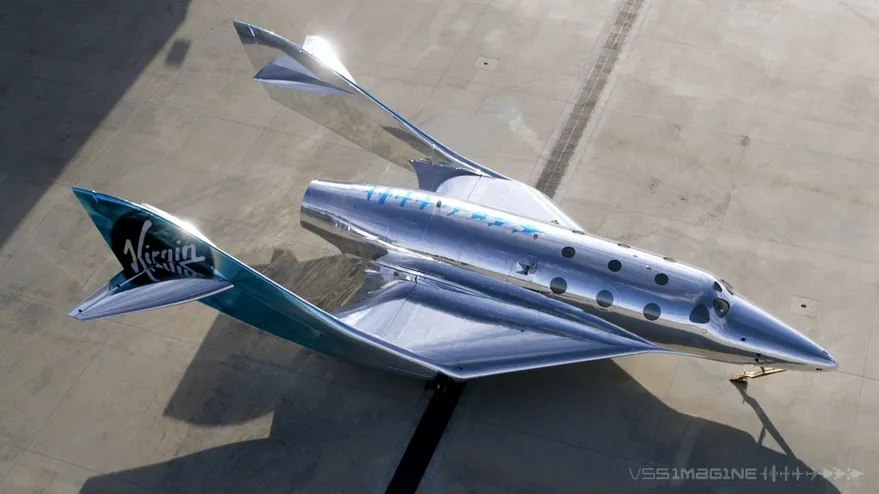 Vue aérienne du vaisseau spatial VSS Imagine de Virgin Galactic