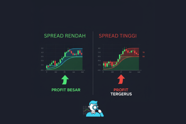 Ilustrasi perbedaan spread rendah dan spread tinggi - Ultima Markets