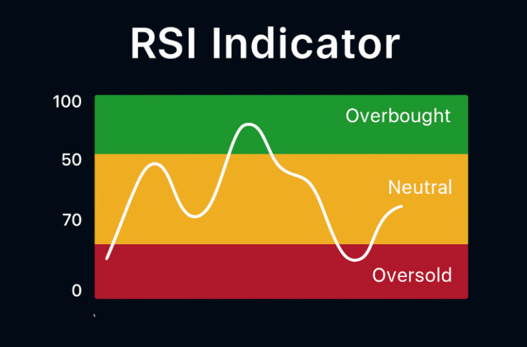กราฟราคาที่แบ่งตามอินดิเคเตอร์ RSI เป็นโซน Overbought, Neutral และ Oversold เพื่อช่วยประเมินภาวะตลาด