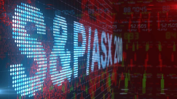 หน้าจอแสดงเป็นคำว่า S&P/ASX 200 พร้อมมีกราฟแท่งเทียนและตัวเลขราคา 