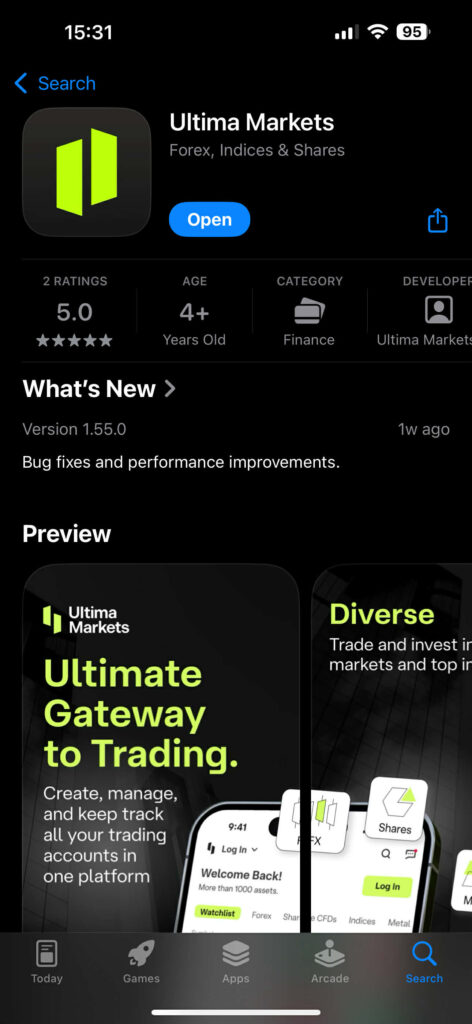 ứng dụng giao dịch Ultima Markets