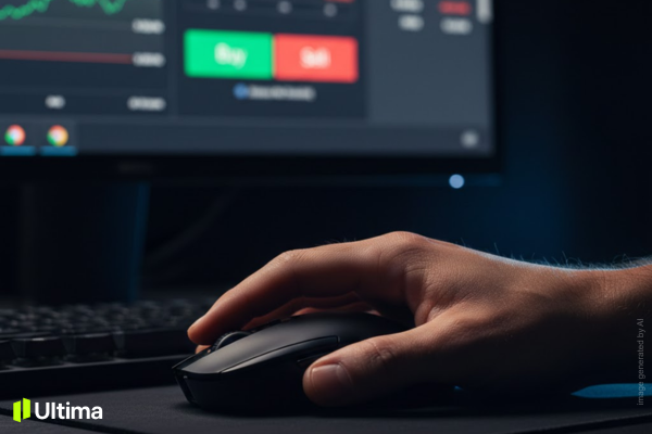 Trader executing buy and sell orders on financial trading platform