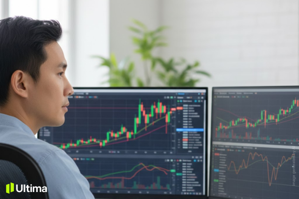 Trader đang phân tích pip và biến động giá trên biểu đồ Forex