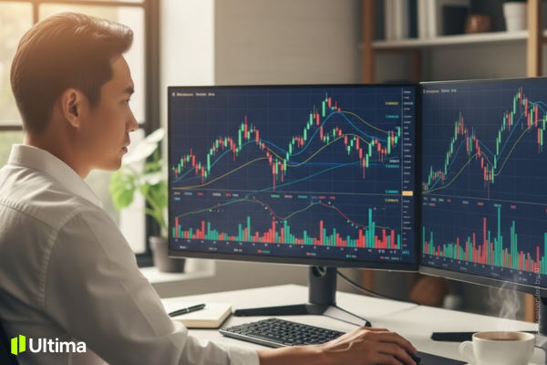 Trader phân tích chiến lược hedging trên màn hình giao dịch Forex