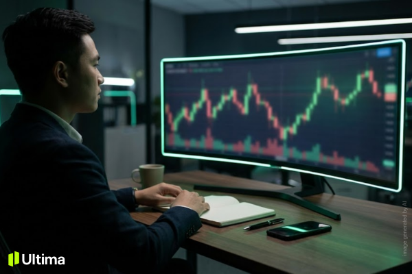 Trader theo dõi biến động giá trên màn hình giao dịch