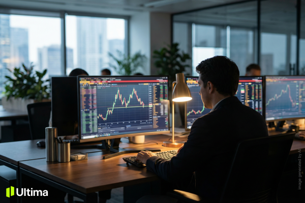 Trader theo dõi mô hình double top trên biểu đồ