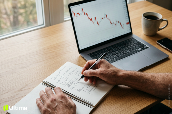 Trader nhìn kỹ biểu đồ thua lỗ và ghi chú phân tích sai lầm trong backtest