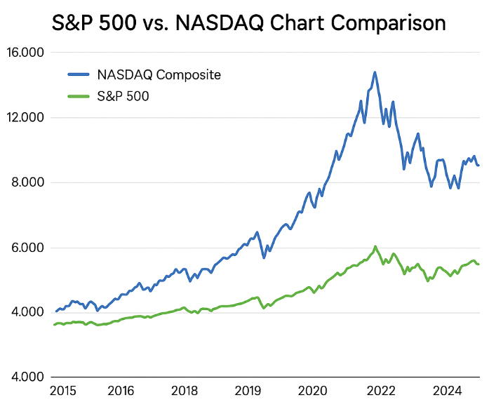 SP 500 vs NASDAQ chart comparison