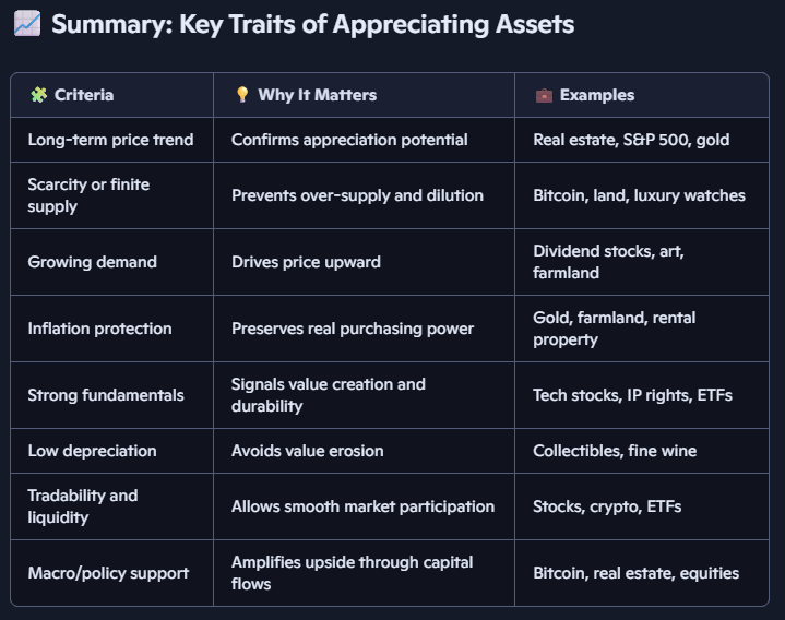 Example of Appreciating Assets