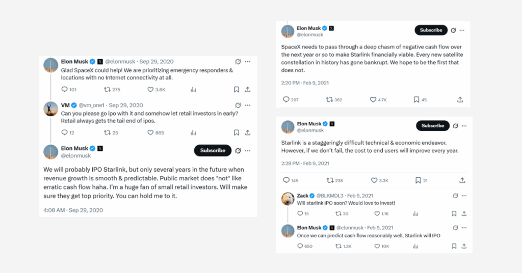 CEO Elon Musk's comments on platform X surrounding the topic of Starlink IPO, - Ultima Markets