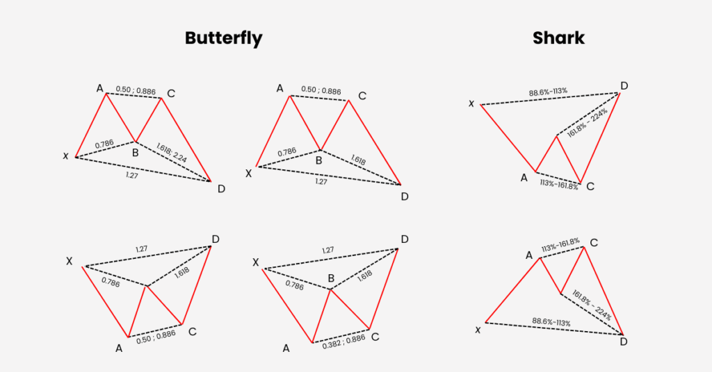 Harmonic Patterns and projections of Butterfly and Shark. - Ultima Markets