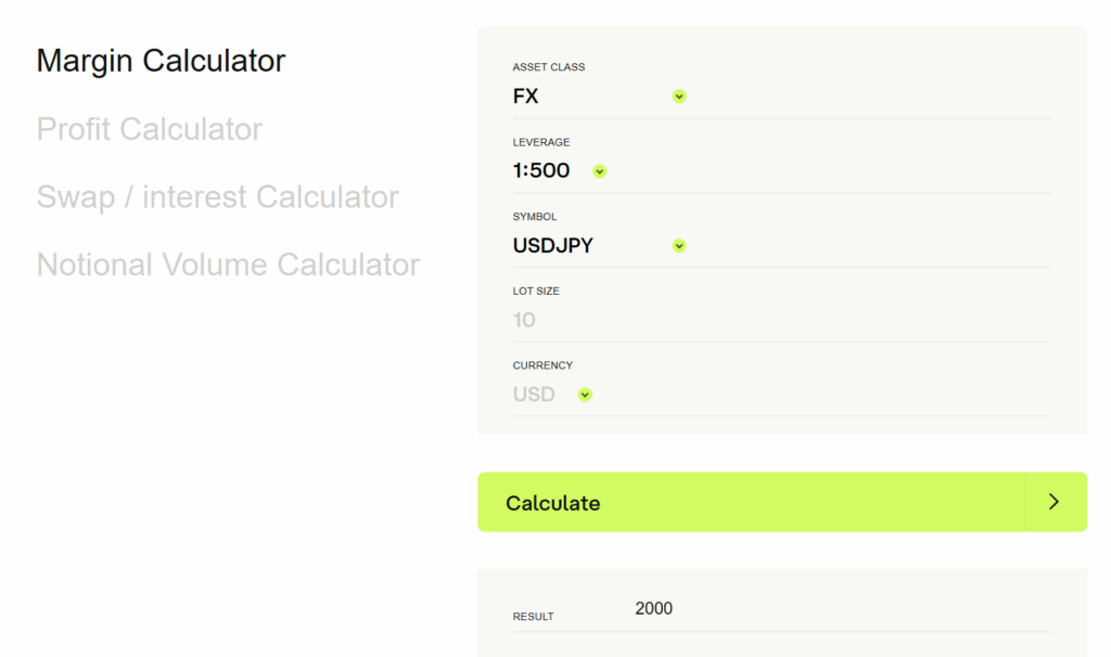 ultima markets trading margin calculator