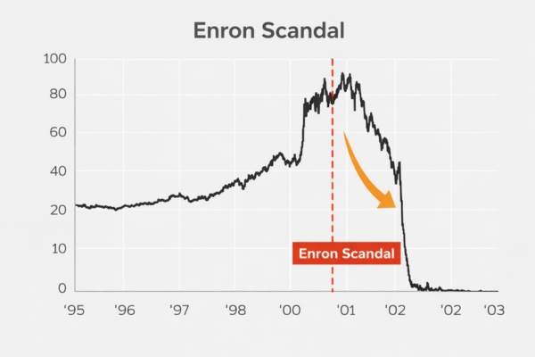 Enron Scandal saw a dramatic stock price fall from over $80 a share to less than $1. - Ultima Markets