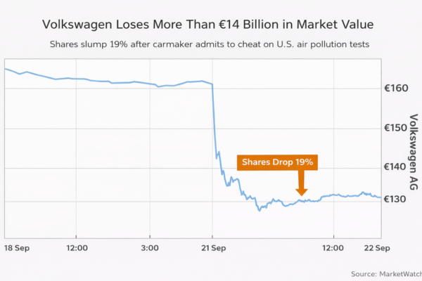  Volkswagen's emissions scandal caused it's stock price to fall more than 14 Billion Euros. - Ultima Markets