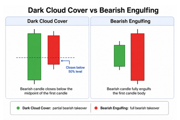 Dark cloud cover vs bearish engulfing pattern. - Ultima Markets